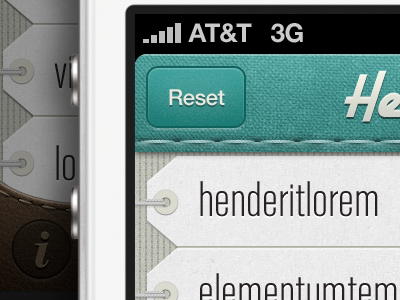 iOS App Concept Design - Header app button buttons design interface ios iphone mobile stitches texture textures ui