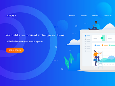 Custom blockchain solutions blockchain blue blue and yellow design concept crypto currency crypto exchange crypto website digital agency illustration landing design landing page landing page concept orange ui