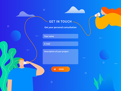 Get In Touch blockchain blue concept crypto currency crypto exchange crypto website design illustration landing design landing page landing page concept orange ui vector