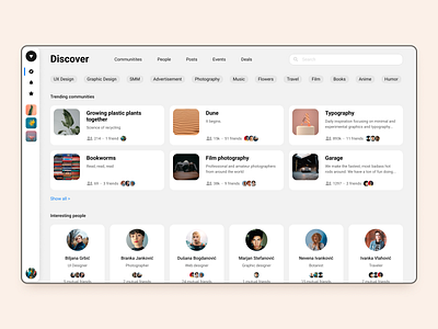 Project A - Discover cards community design discover events figma marketplace post ui ux