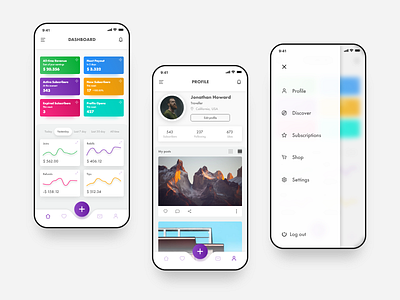 Mobile App screens admin app dashboard design finance gradient graphics iphonex menu mobile page profile ui ux