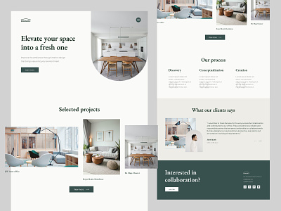 Rumaku - Interior Design Service clean design design figma furniture green interior landing page minimal simple typography ui web design white space
