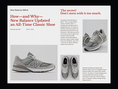 New Balance 990v5 clean design design fashion figma grid layout magazine minimal new balance sneakers typography white space