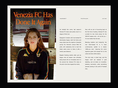 Venezia FC 2022-23 Home Kit clean design design fashion figma football grid magazine minimal typography venezia white space