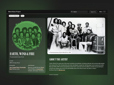Earth, Wind, and Fire – Black Music Project artist clean design green illustration minimal music ui ux web web design website website design