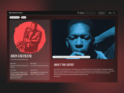 John Coltrane – Black Music Project artists clean coltrane design illustration minimal music red ui ux web web design website website design