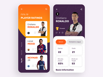 Football - Player profile appdesign football player mobile app mobile app design profile design sports app sprots ui design