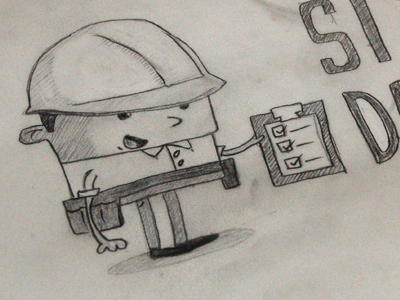 Are you safe at work? black and white character construction design illustration