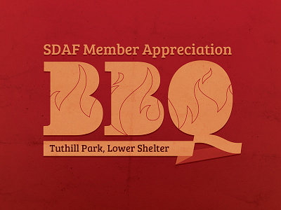 SDAF BBQ flames red texture typography