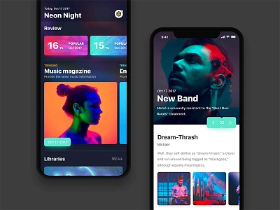 Entertainment Magazine artist card ios11 magazine mode music night ui ux