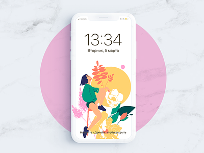 Iphone art character colors desctope flowers girl illustration spring vector wallpaper