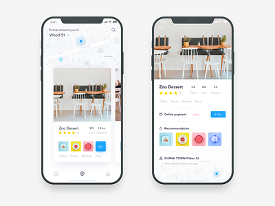 Product design training_01_Looking for a good food app clean color food iphonex map nearby restaurant ui