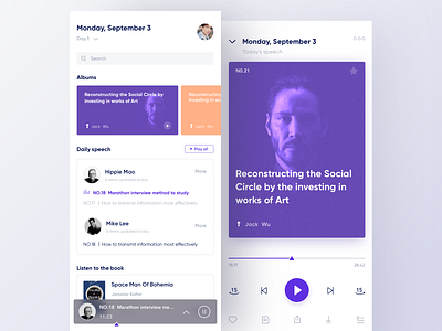 Online Speaking App app clean design layout layouts learning player purple speaking ui