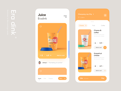 Era Dink app card color cup design drink juice orange ui