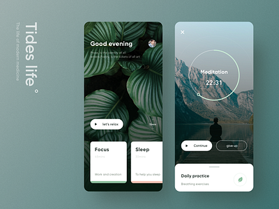 Tides app clean design green life meditation ui work