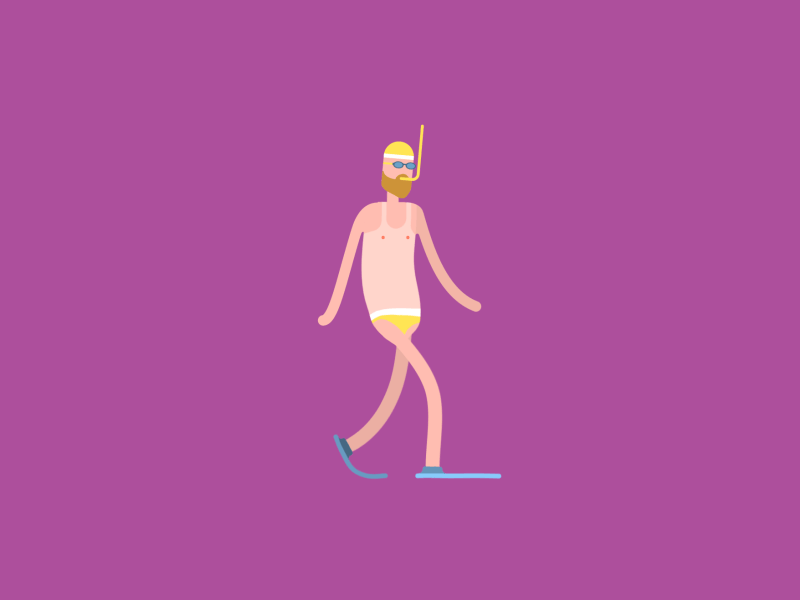 Diver 2d animation character diver flat gif loop motion graphic the self walk cycle