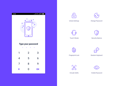 AppLock icon set app icon icon set iconography illustration line lock password phone security ui vector