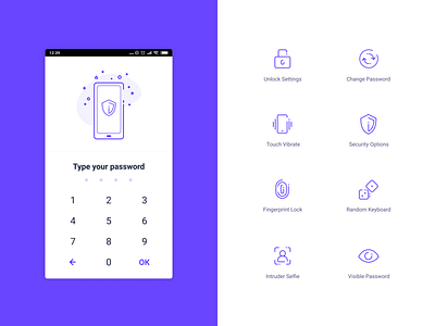 AppLock icon set app icon icon set iconography illustration line lock password phone security ui vector