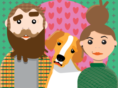 Family dog family hearts illustrator