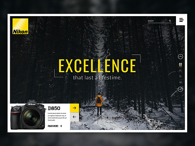 Website mockup for Nikon black fun homepage invision nikon product studio yellow