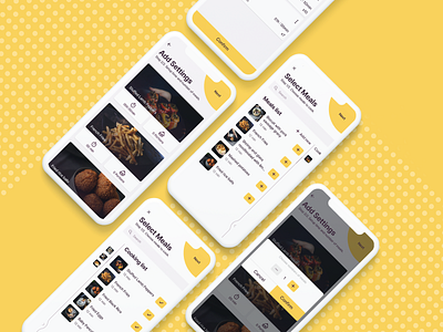 Neighbor cooking app: multiple screens add adding flow app cooking design food ios12 list location neighborhood order order food preparation react native service settings timer ui ux yellow