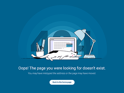 Sleepy 404 page 404 cat error flat graphic home illustration notfound page sleep ui web