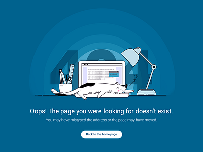 Sleepy 404 page 404 cat error flat graphic home illustration notfound page sleep ui web