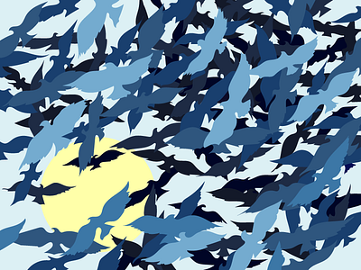 Soaring birds abstract art bird flat graphics illustration sketch sun