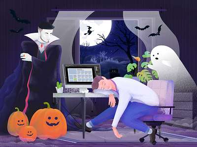 Happy Halloween cat designer ghost halloween illustration post card pumpkin vampire witch
