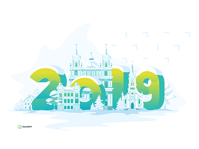 Happy New Year 2019 2019 architechture card color flat gradient illustration new year 2019 new year card postcard vector