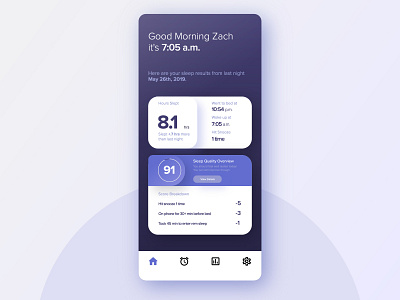 Sleep Tracker App - UI Practice app blue clean color dailyui dark design inspiration minimal practice purple rounded sleep tracker ui uidesign
