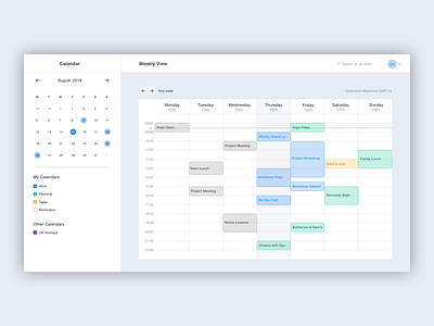 Calendar Application app design desktop ui