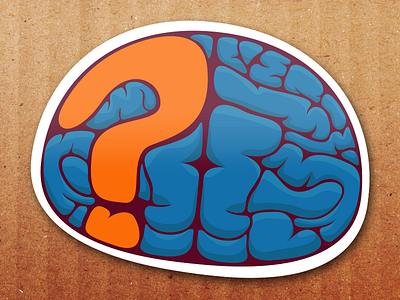 Brain Sticker blue brain cardboard game icon illustration mind orange question mark sticker the guessing game vector