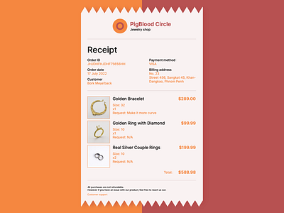 Email receipt UI design