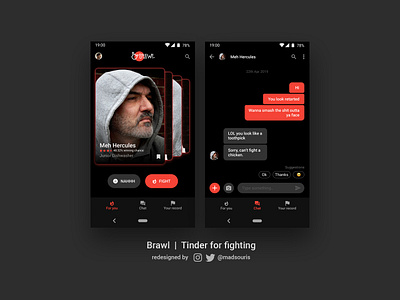 Brawlapp | Tinder but for fighting app design flat prototype ui ux