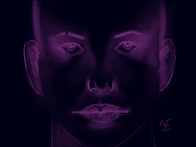 Inverted portrait but in neon style ai dark drawing illustration neon portrait purple