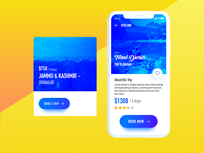 Travel Diaries buttons card colours designs journey travel ui ux yellow