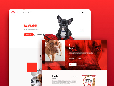 Woof Shield_ Landing Page boxer design dogs fluidic home landingpage lovers red shield ui ux woof