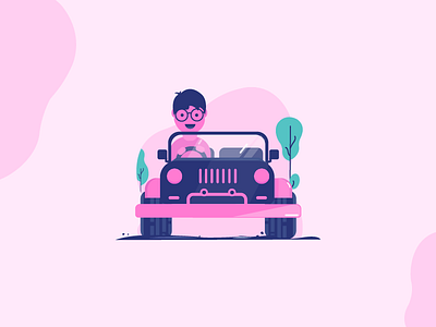 Riding a Jeep art character colors dualcolors green illustration jeep minimal pink purple simplestyle violet
