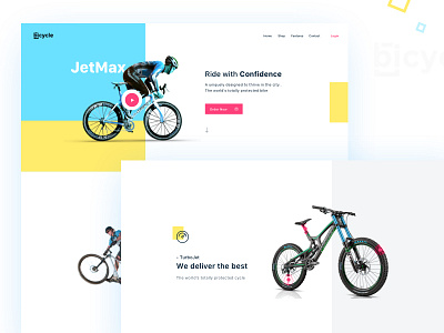 Bicycle_ Landing Page bicycle blue blue and yellow branding buttons colors creative design features landingpage pink popular trending ui uiux ux web yellow