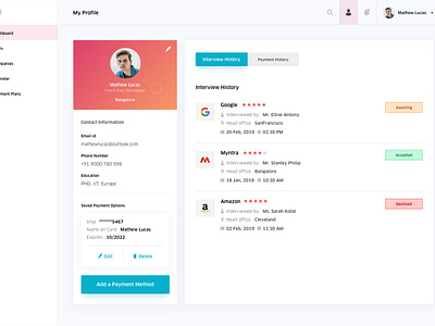 Hiring Platform_ Dashboard Profile UI by Jacob Thejus on Dribbble