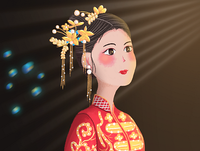 China bride 中国礼服 头饰 手绘 插画 新娘