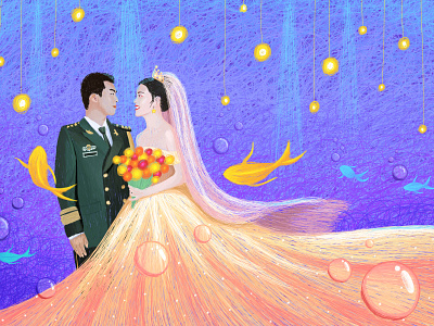 Wedding paint draw fish girl illustration ocean people wedding wedding dress