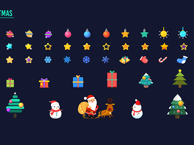 Christmas icons christmas christmas tree decoration deer design game game icon icon illustration snowman