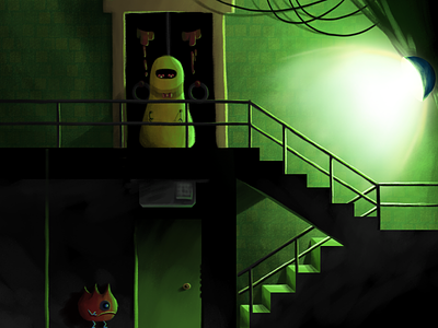 Gloomy stairwell design drawing ghostly horror illustration light misery monster retro shadow