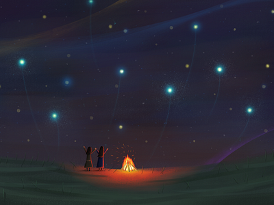 Bonfire under the stars bonfire design draw girls illustration paint star