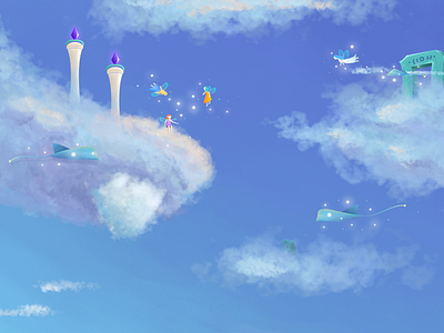 Elf flying in the sky design draw elf fish illustration paint sky