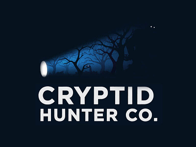 Cryptid Hunter Logo brand branding cryptid cryptozoology dark eyes forest icon light logo shadow silhouette