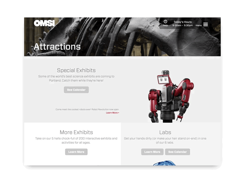 OMSI Website - Fact Reveal brand clean dinosaur invision studio invisionapp minimal motion museum museums science ui ux web design