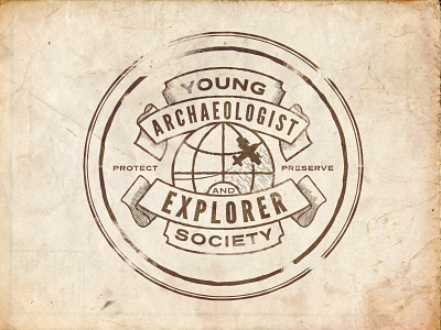 Young Archaeologist and Explorer Society Logo archaeology badge brand branding design distressed explorer icon logo museum science vector